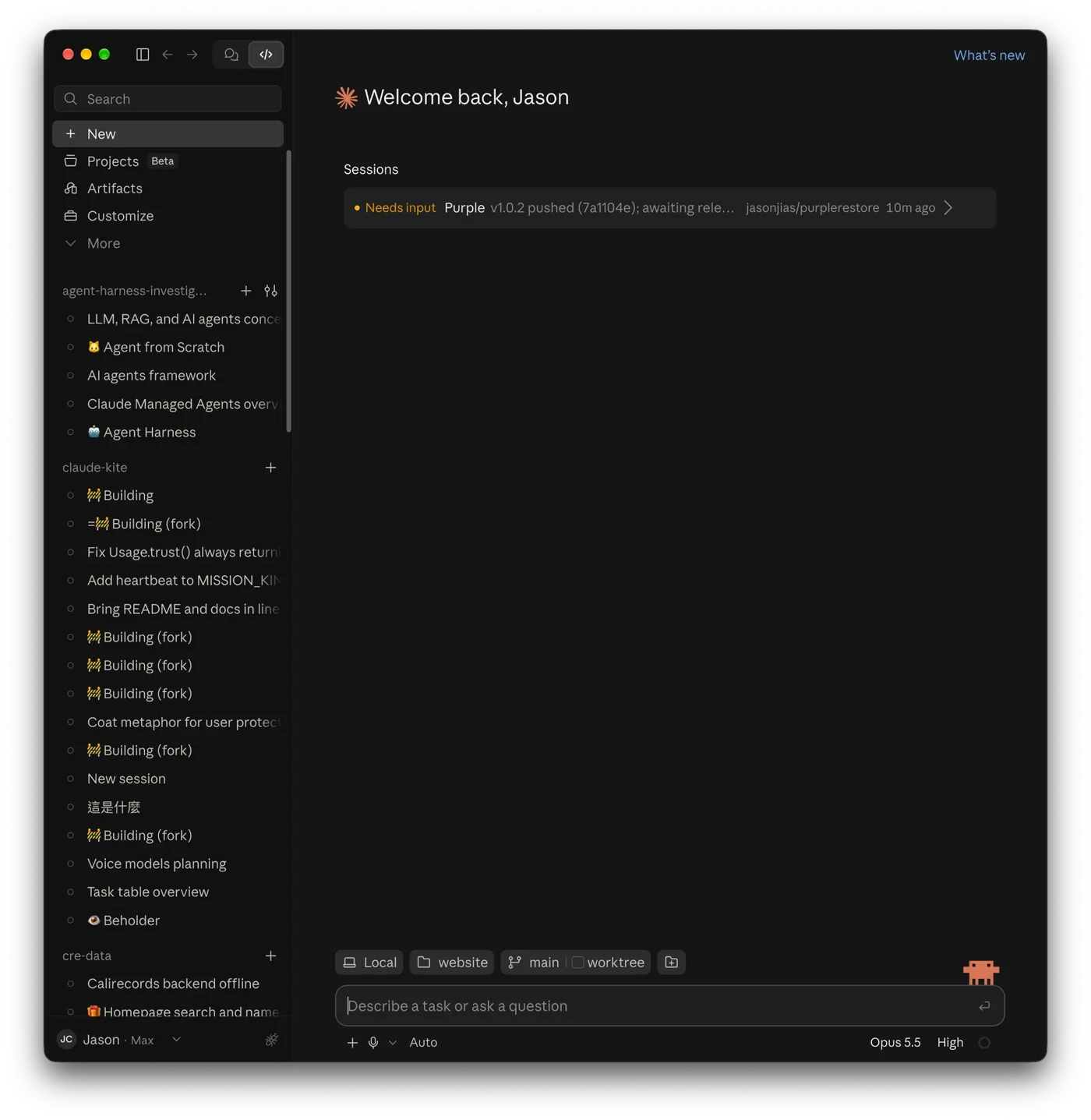The Claude app's sidebar full of sessions again